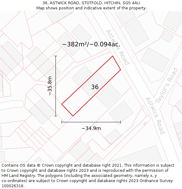 36, ASTWICK ROAD, STOTFOLD, HITCHIN, SG5 4AU: Plot and title map