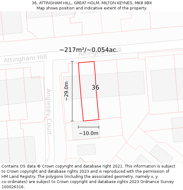 36, ATTINGHAM HILL, GREAT HOLM, MILTON KEYNES, MK8 9BX: Plot and title map