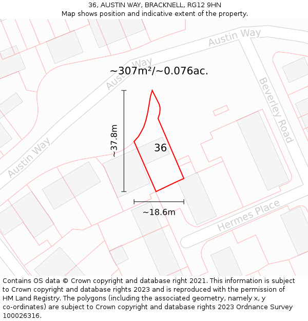 36, AUSTIN WAY, BRACKNELL, RG12 9HN: Plot and title map