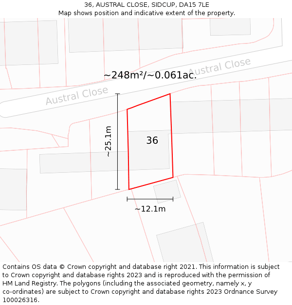 36, AUSTRAL CLOSE, SIDCUP, DA15 7LE: Plot and title map