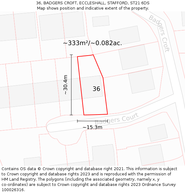 36, BADGERS CROFT, ECCLESHALL, STAFFORD, ST21 6DS: Plot and title map