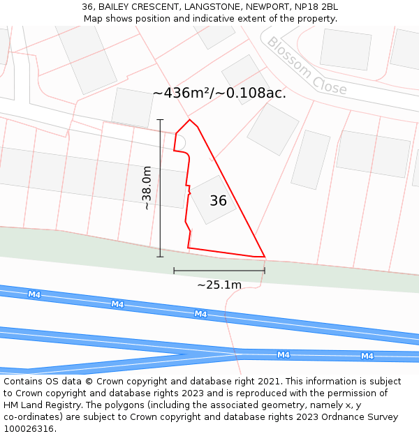 36, BAILEY CRESCENT, LANGSTONE, NEWPORT, NP18 2BL: Plot and title map