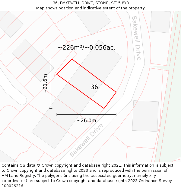 36, BAKEWELL DRIVE, STONE, ST15 8YR: Plot and title map