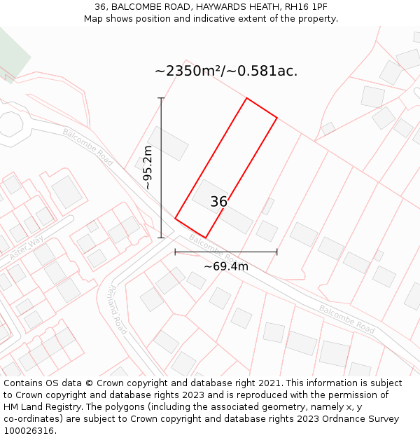 36, BALCOMBE ROAD, HAYWARDS HEATH, RH16 1PF: Plot and title map