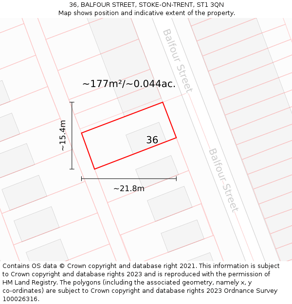 36, BALFOUR STREET, STOKE-ON-TRENT, ST1 3QN: Plot and title map