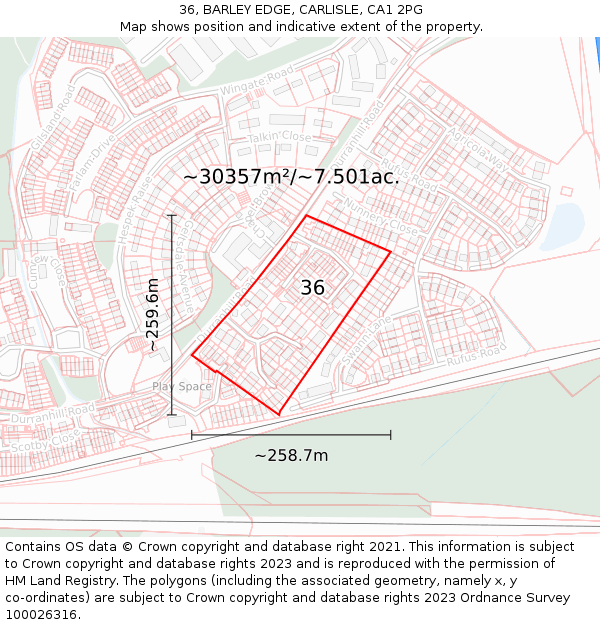 36, BARLEY EDGE, CARLISLE, CA1 2PG: Plot and title map