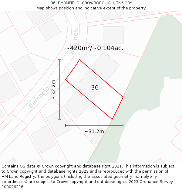 36, BARNFIELD, CROWBOROUGH, TN6 2RY: Plot and title map