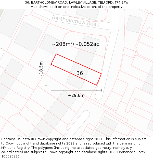 36, BARTHOLOMEW ROAD, LAWLEY VILLAGE, TELFORD, TF4 2PW: Plot and title map