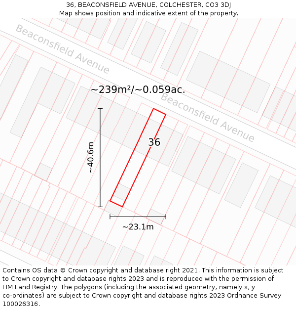 36, BEACONSFIELD AVENUE, COLCHESTER, CO3 3DJ: Plot and title map