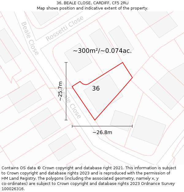 36, BEALE CLOSE, CARDIFF, CF5 2RU: Plot and title map