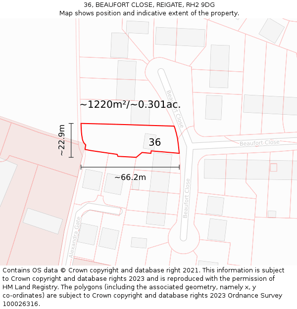 36, BEAUFORT CLOSE, REIGATE, RH2 9DG: Plot and title map