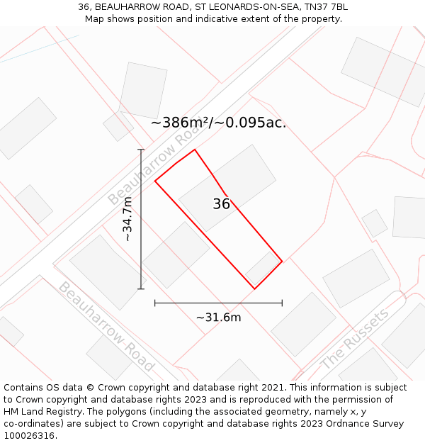 36, BEAUHARROW ROAD, ST LEONARDS-ON-SEA, TN37 7BL: Plot and title map