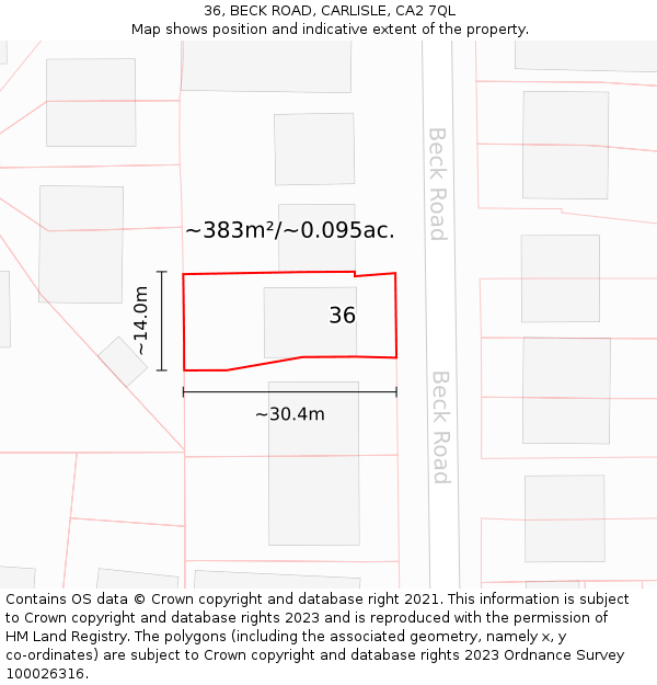 36, BECK ROAD, CARLISLE, CA2 7QL: Plot and title map