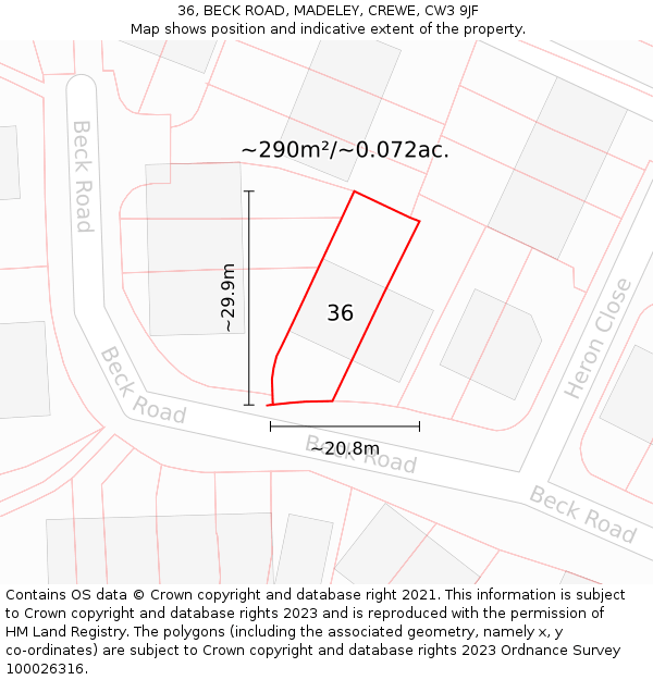 36, BECK ROAD, MADELEY, CREWE, CW3 9JF: Plot and title map