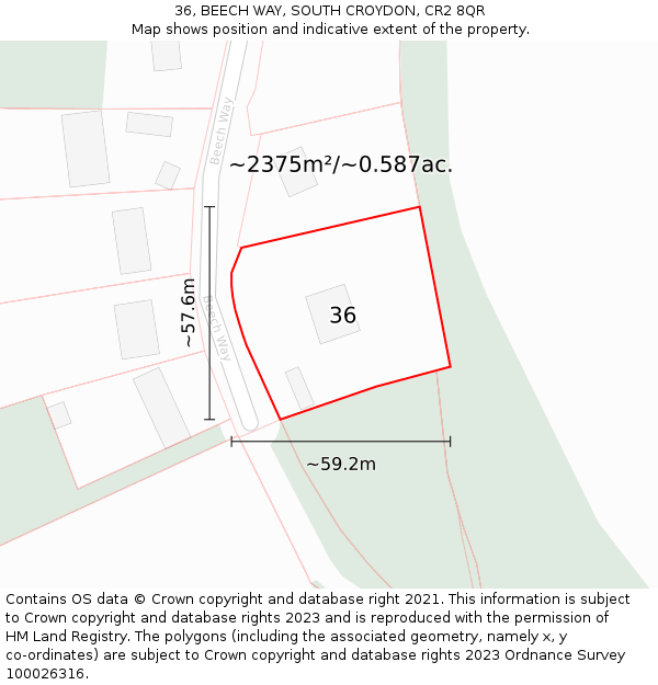 36, BEECH WAY, SOUTH CROYDON, CR2 8QR: Plot and title map