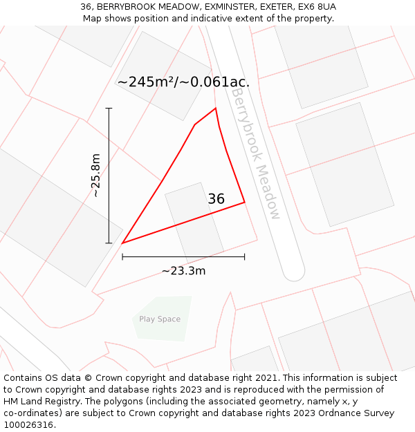 36, BERRYBROOK MEADOW, EXMINSTER, EXETER, EX6 8UA: Plot and title map