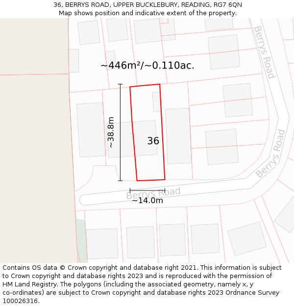 36, BERRYS ROAD, UPPER BUCKLEBURY, READING, RG7 6QN: Plot and title map