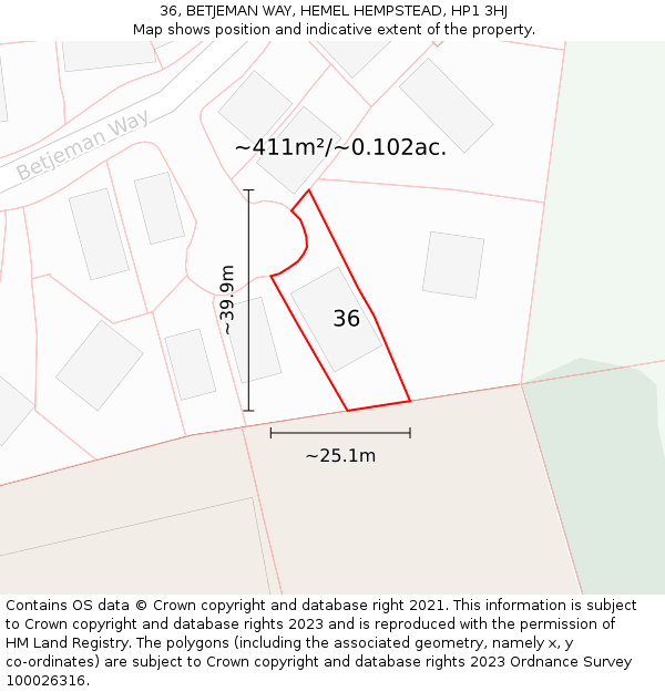 36, BETJEMAN WAY, HEMEL HEMPSTEAD, HP1 3HJ: Plot and title map