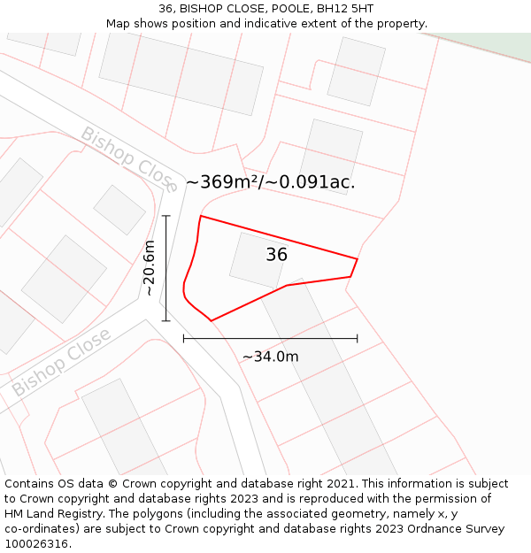 36, BISHOP CLOSE, POOLE, BH12 5HT: Plot and title map