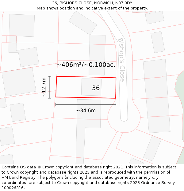 36, BISHOPS CLOSE, NORWICH, NR7 0DY: Plot and title map