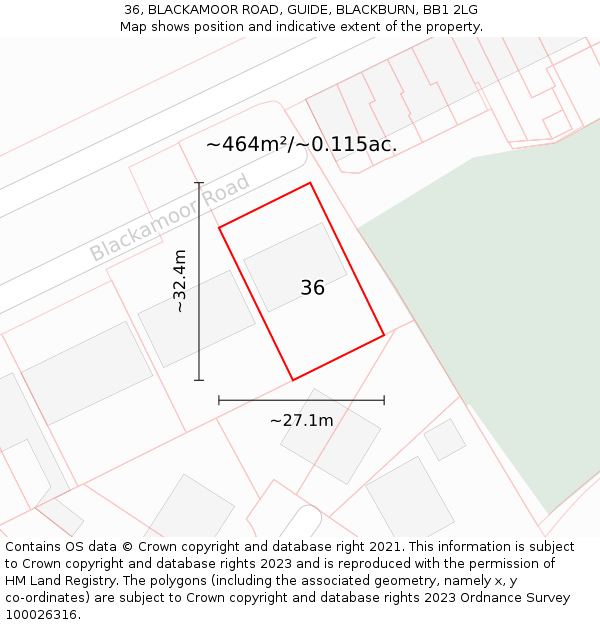 36, BLACKAMOOR ROAD, GUIDE, BLACKBURN, BB1 2LG: Plot and title map