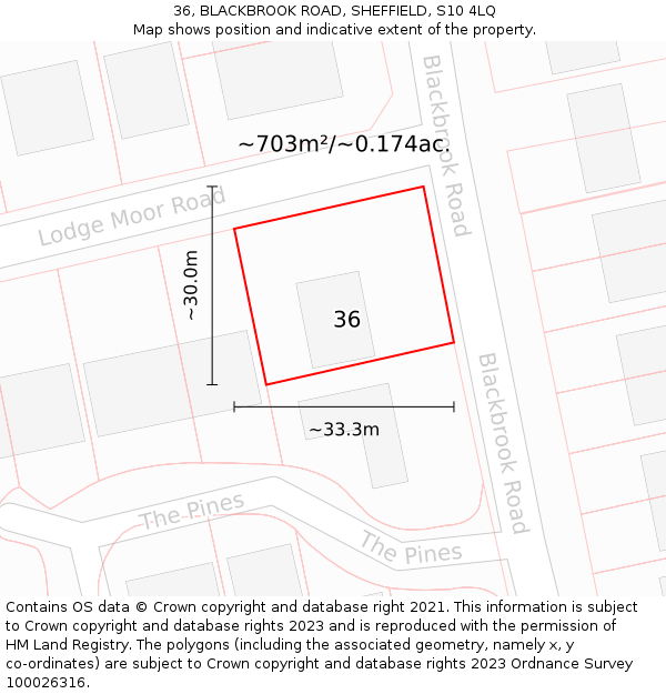 36, BLACKBROOK ROAD, SHEFFIELD, S10 4LQ: Plot and title map