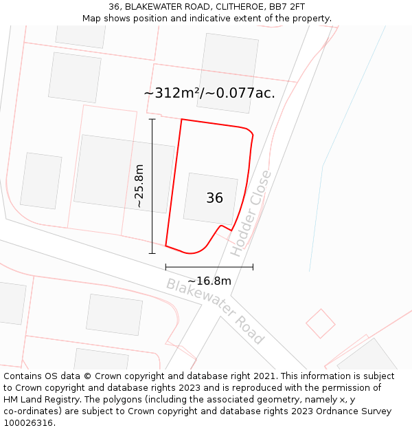 36, BLAKEWATER ROAD, CLITHEROE, BB7 2FT: Plot and title map