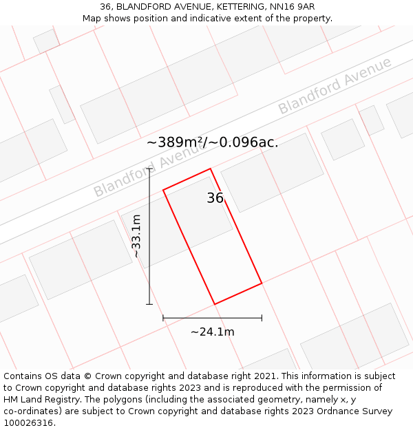 36, BLANDFORD AVENUE, KETTERING, NN16 9AR: Plot and title map