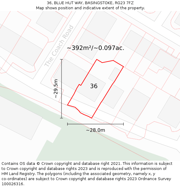 36, BLUE HUT WAY, BASINGSTOKE, RG23 7FZ: Plot and title map