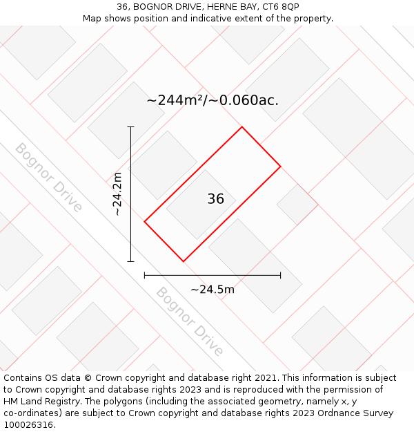 36, BOGNOR DRIVE, HERNE BAY, CT6 8QP: Plot and title map