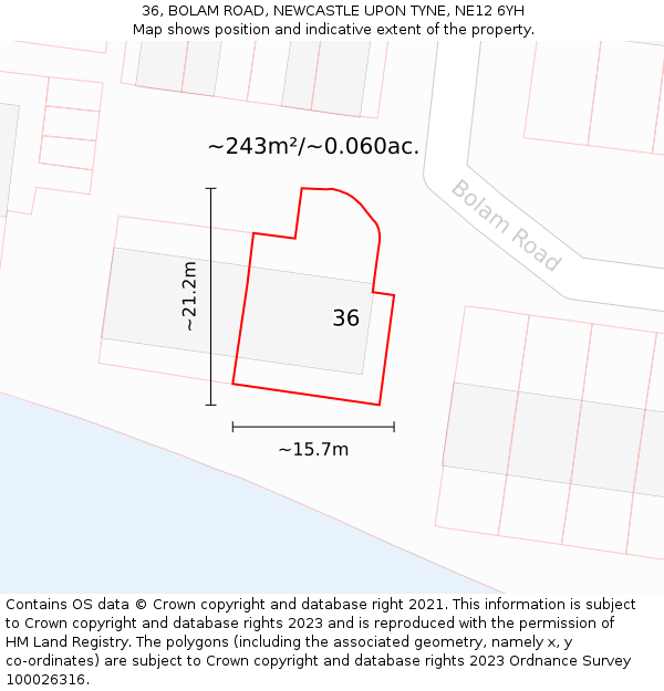 36, BOLAM ROAD, NEWCASTLE UPON TYNE, NE12 6YH: Plot and title map