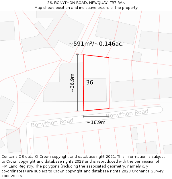 36, BONYTHON ROAD, NEWQUAY, TR7 3AN: Plot and title map