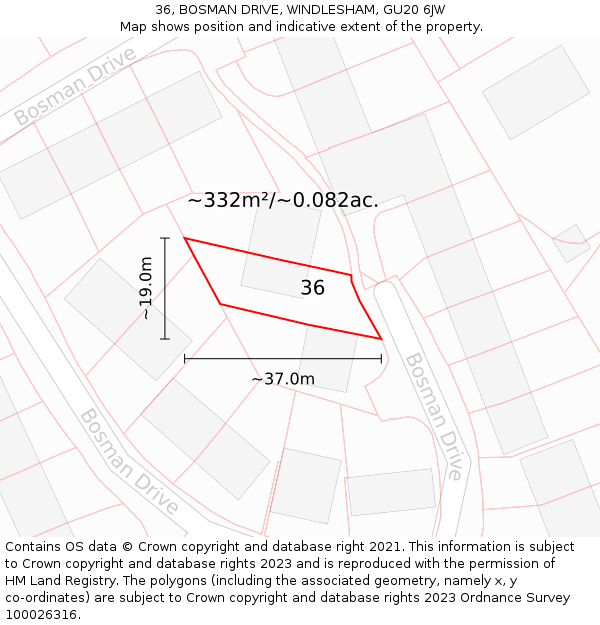 36, BOSMAN DRIVE, WINDLESHAM, GU20 6JW: Plot and title map