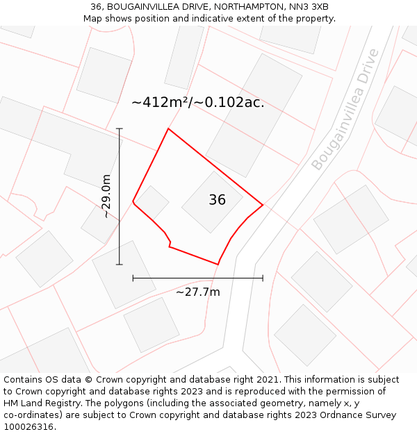 36, BOUGAINVILLEA DRIVE, NORTHAMPTON, NN3 3XB: Plot and title map