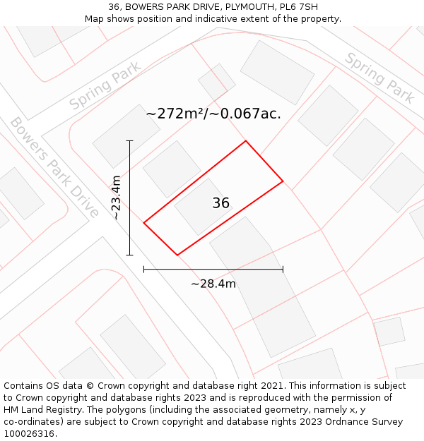 36, BOWERS PARK DRIVE, PLYMOUTH, PL6 7SH: Plot and title map