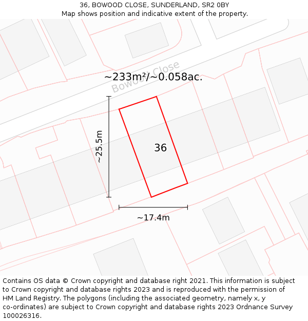 36, BOWOOD CLOSE, SUNDERLAND, SR2 0BY: Plot and title map