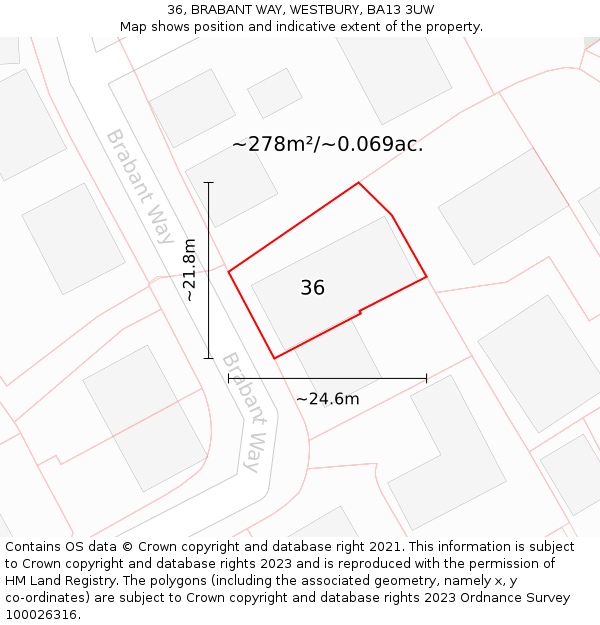 36, BRABANT WAY, WESTBURY, BA13 3UW: Plot and title map