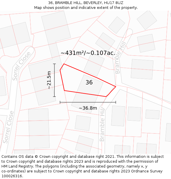 36, BRAMBLE HILL, BEVERLEY, HU17 8UZ: Plot and title map