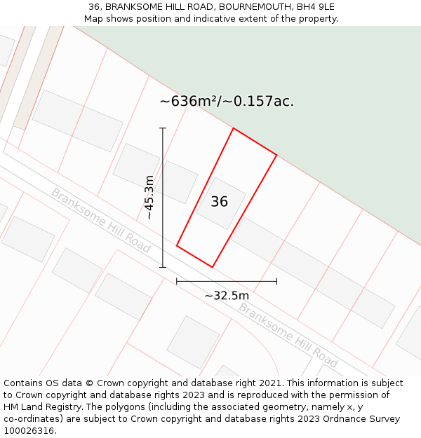 36, BRANKSOME HILL ROAD, BOURNEMOUTH, BH4 9LE: Plot and title map