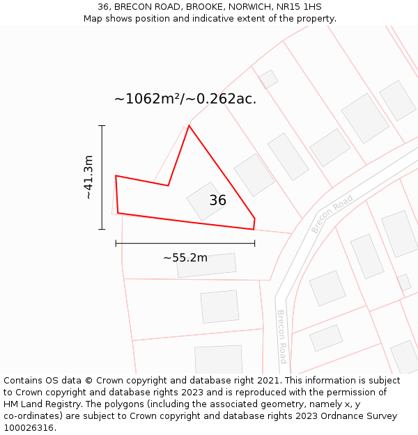 36, BRECON ROAD, BROOKE, NORWICH, NR15 1HS: Plot and title map