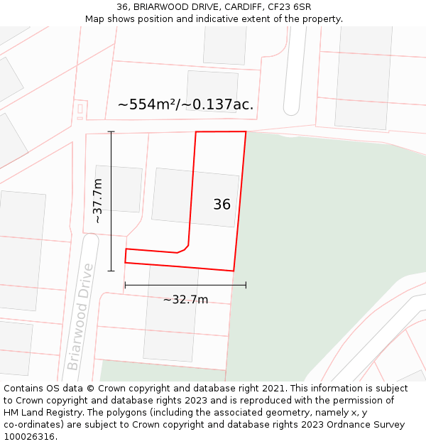 36, BRIARWOOD DRIVE, CARDIFF, CF23 6SR: Plot and title map