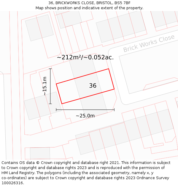 36, BRICKWORKS CLOSE, BRISTOL, BS5 7BF: Plot and title map