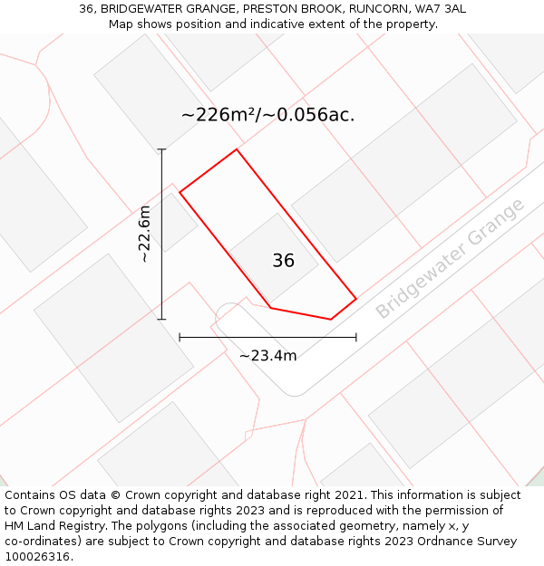 36, BRIDGEWATER GRANGE, PRESTON BROOK, RUNCORN, WA7 3AL: Plot and title map