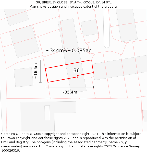 36, BRIERLEY CLOSE, SNAITH, GOOLE, DN14 9TL: Plot and title map