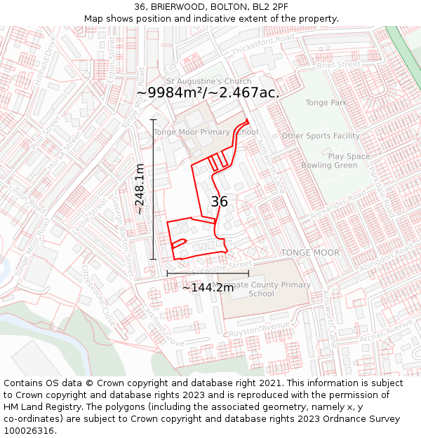 36, BRIERWOOD, BOLTON, BL2 2PF: Plot and title map