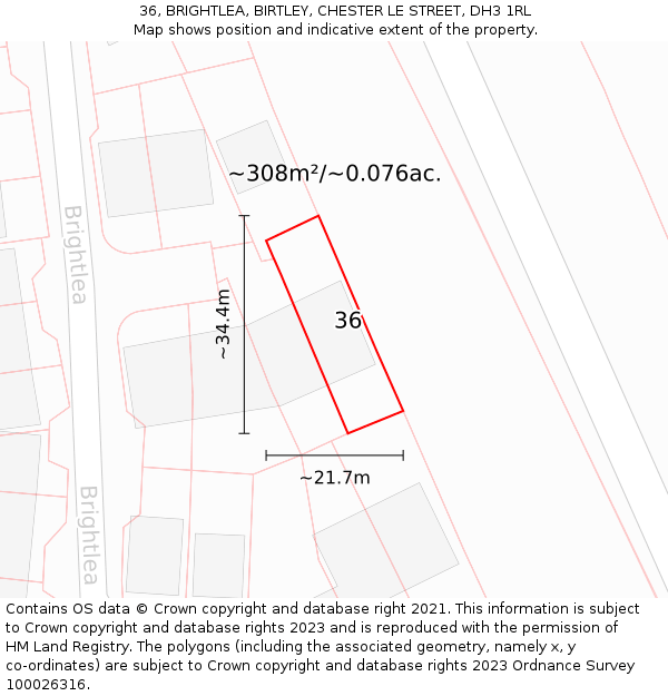 36, BRIGHTLEA, BIRTLEY, CHESTER LE STREET, DH3 1RL: Plot and title map