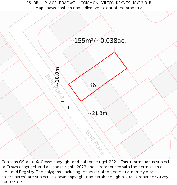 36, BRILL PLACE, BRADWELL COMMON, MILTON KEYNES, MK13 8LR: Plot and title map