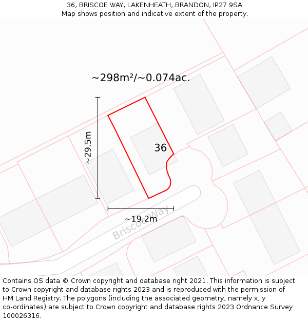 36, BRISCOE WAY, LAKENHEATH, BRANDON, IP27 9SA: Plot and title map