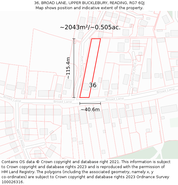 36, BROAD LANE, UPPER BUCKLEBURY, READING, RG7 6QJ: Plot and title map