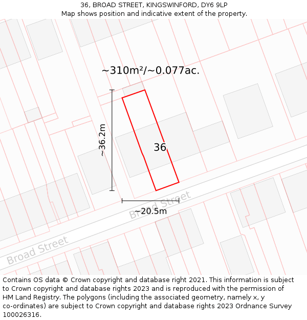 36, BROAD STREET, KINGSWINFORD, DY6 9LP: Plot and title map